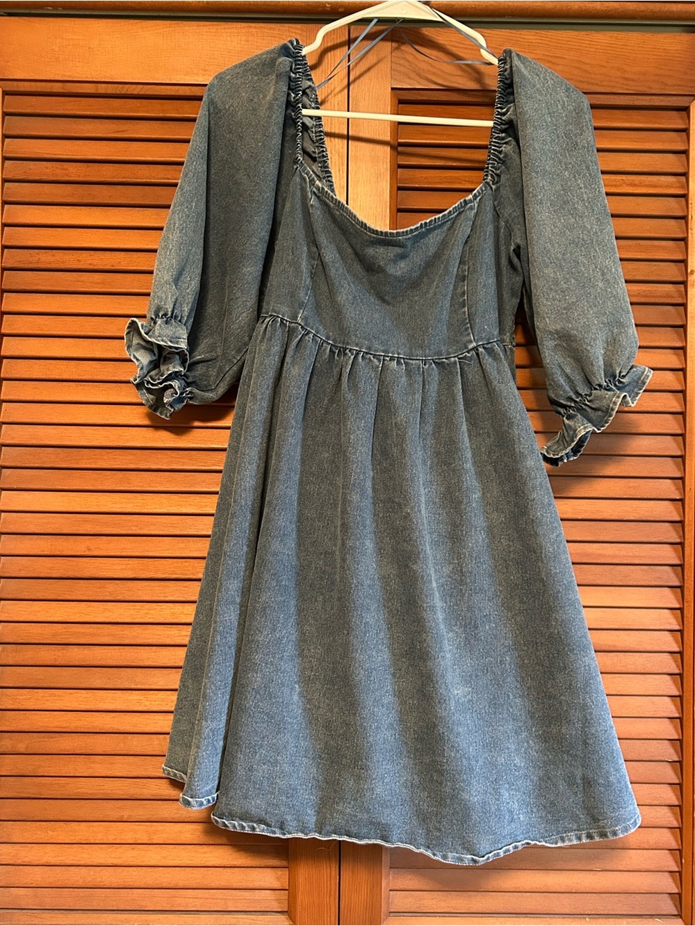 Women’s Washed Denim Puff-Sleeve Dress - Gray